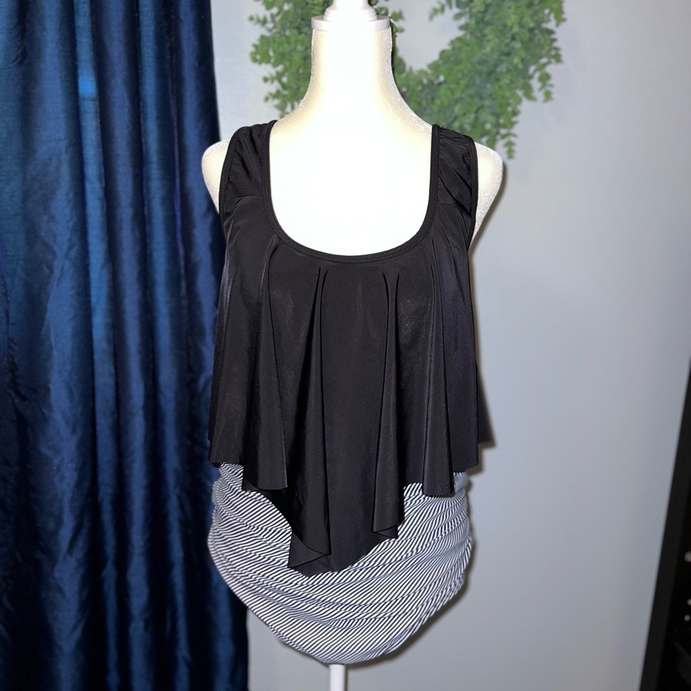 Rose Gal figure flattering two piece swimsuit.  Ruching High Waisted Bottoms.